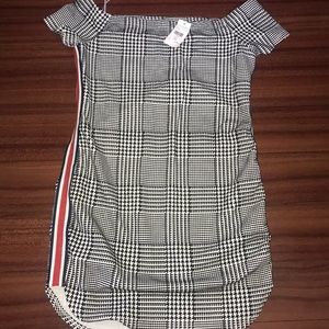 Checker board off the shoulder dress